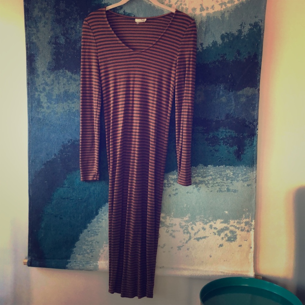Orange and gray midi maternity dress